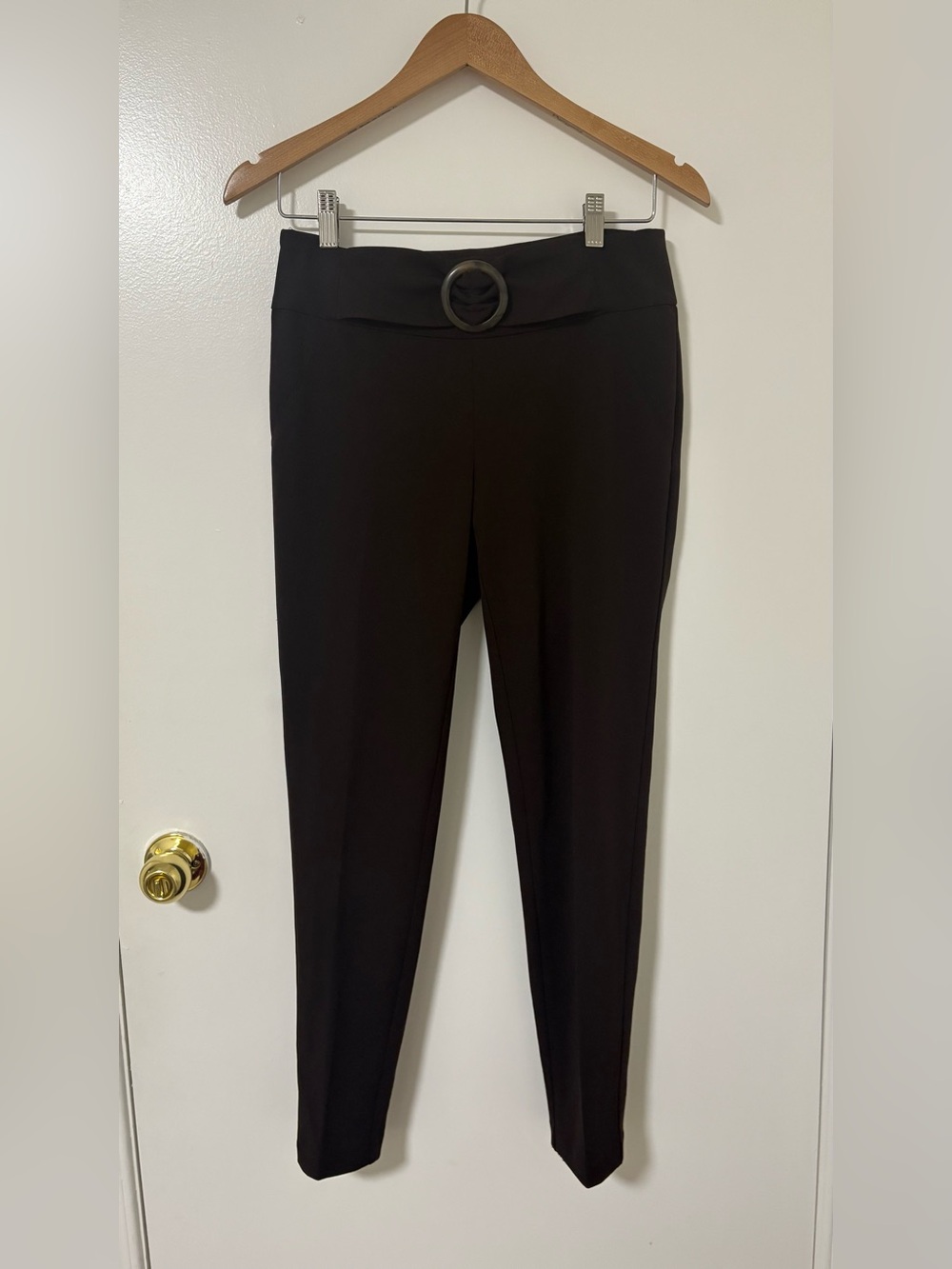 Soho Dark Brown Ponte Leggings with Decorative Ring Waist